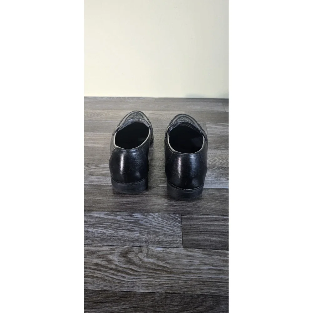 George‎ Men's Leather Slip-On Loafers US 8.5W Black Penny Loafer Woven Toe